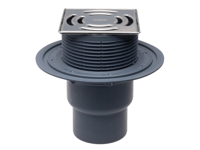 HL3100T – Vertical Balcony and Terrace Drain with Large Stainless Steel Grate – official HL photograph