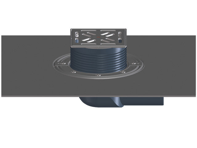 HL5100TH – Horizontal Balcony and Terrace Drain with Bitumen Membrane and Stainless Steel Grate – official HL photograph